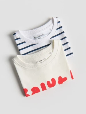 Reserved - Bawełniany t-shirt 2 pack - złamana biel