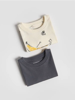 Reserved - Bawełniany t-shirt 2 pack - złamana biel