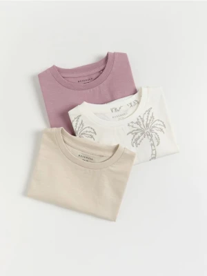 Reserved - Bawełniany t-shirt 3 pack - beżowy