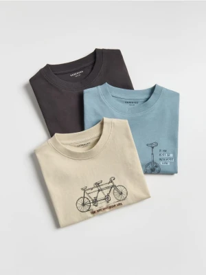 Reserved - Bawełniany t-shirt 3 pack - beżowy