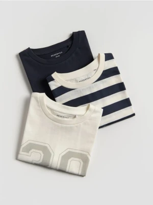 Reserved - Bawełniany t-shirt 3 pack - złamana biel