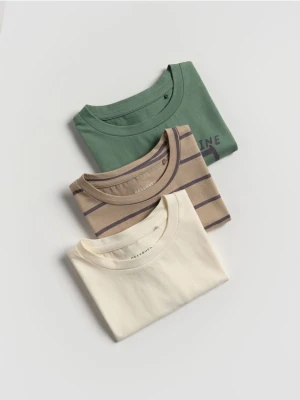 Reserved - Bawełniany t-shirt 3 pack - złamana biel