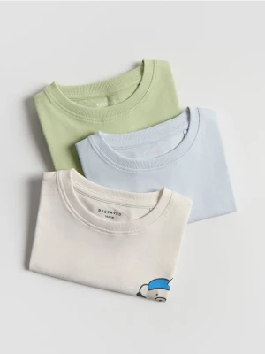 Reserved - Bawełniany t-shirt 3 pack - złamana biel