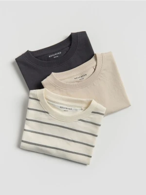Reserved - Bawełniany t-shirt 3 pack - złamana biel