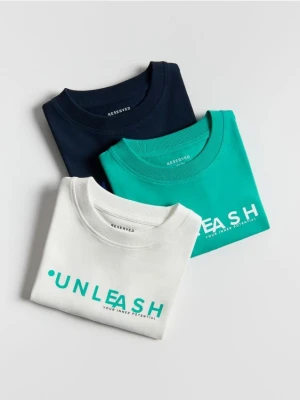Reserved - Bawełniany t-shirt 3 pack - złamana biel