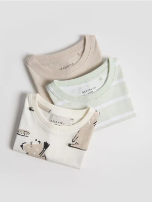 Reserved - Bawełniany t-shirt 3 pack - złamana biel