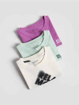 Reserved - Bawełniany t-shirt 3 pack - złamana biel