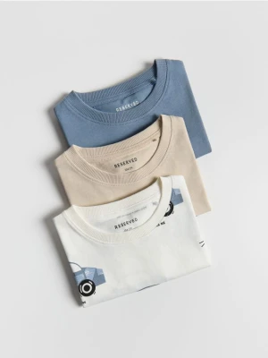 Reserved - Bawełniany t-shirt 3 pack - złamana biel