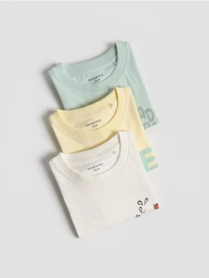 Reserved - Bawełniany t-shirt 3 pack - złamana biel
