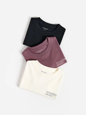 Reserved - Bawełniany t-shirt 3 pack - złamana biel