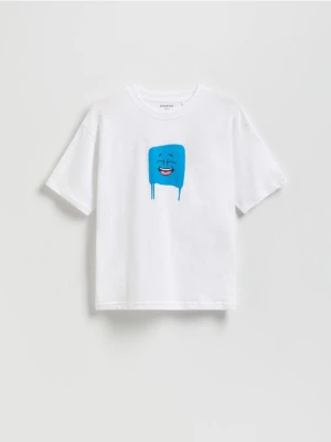 Reserved - Bawełniany t-shirt basic - złamana biel