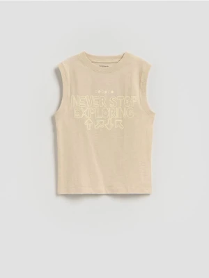 Reserved - Bawełniany t-shirt bez rękawów - beżowy