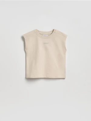 Reserved - Bawełniany t-shirt bez rękawów - beżowy