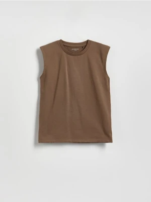 Reserved - Bawełniany t-shirt bez rękawów - brązowy