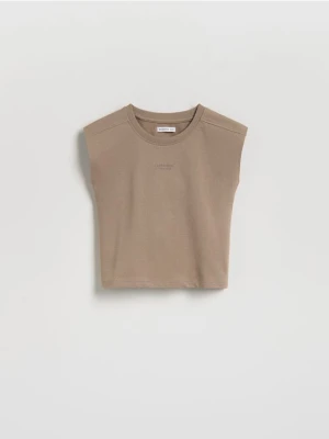 Reserved - Bawełniany t-shirt bez rękawów - brązowy