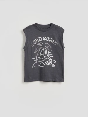 Reserved - Bawełniany t-shirt bez rękawów - ciemnoszary