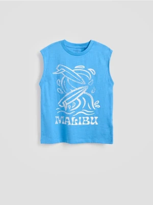 Reserved - Bawełniany t-shirt bez rękawów - niebieski