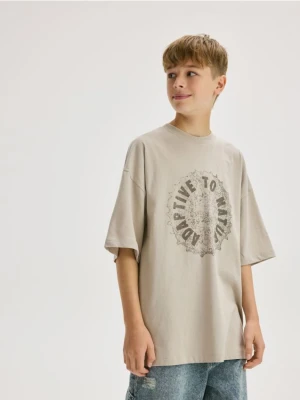 Reserved - Bawełniany t-shirt - beżowy
