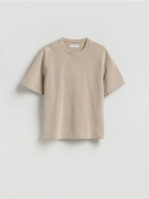 Reserved - Bawełniany t-shirt boxy - beżowy