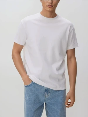 Reserved - Bawełniany t-shirt boxy - biały