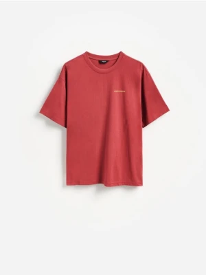 Reserved - Bawełniany t-shirt boxy - bordowy