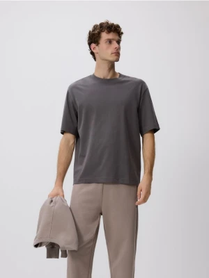 Reserved - Bawełniany t-shirt boxy - ciemnoszary