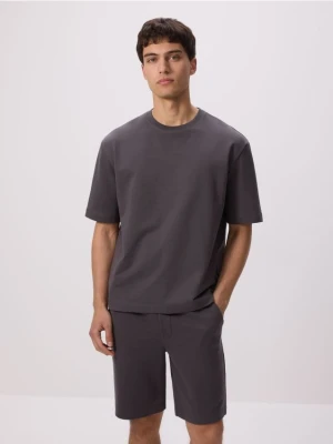 Reserved - Bawełniany t-shirt boxy - ciemnoszary