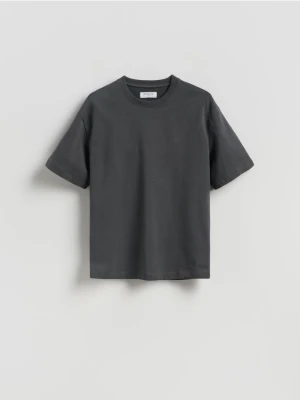 Reserved - Bawełniany t-shirt boxy - ciemnoszary