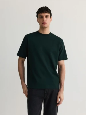 Reserved - Bawełniany t-shirt boxy - ciemnozielony