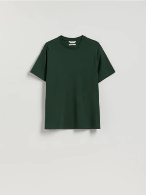 Reserved - Bawełniany t-shirt boxy - ciemnozielony