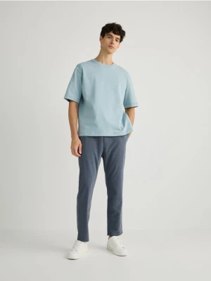 Reserved - Bawełniany t-shirt boxy - morski