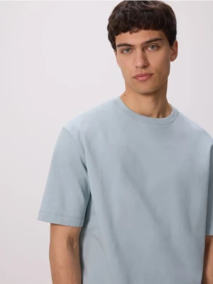 Reserved - Bawełniany t-shirt boxy - morski