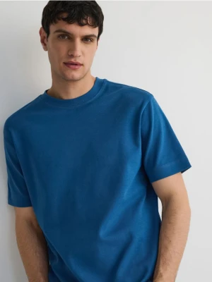 Reserved - Bawełniany t-shirt boxy - niebieski