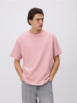 Reserved - Bawełniany t-shirt boxy - pastelowy róż
