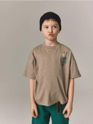 Reserved - Bawełniany t-shirt - brązowy