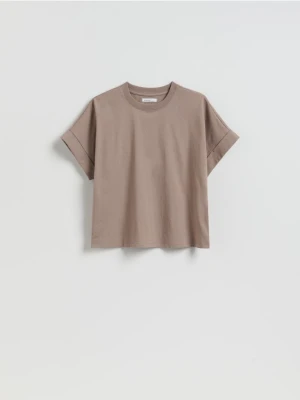 Reserved - Bawełniany t-shirt - brązowy