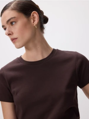 Reserved - Bawełniany t-shirt - ciemnobrązowy