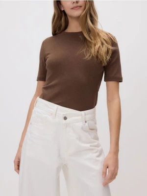 Reserved - Bawełniany t-shirt - ciemnobrązowy