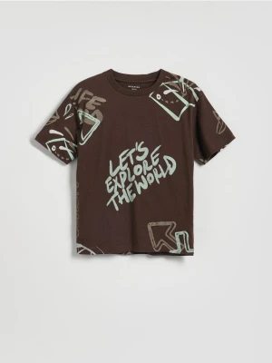 Reserved - Bawełniany t-shirt - ciemnobrązowy