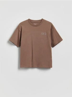 Zdjęcie produktu Reserved - Bawełniany t-shirt - ciemnobrązowy