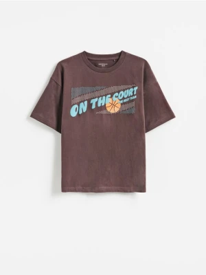 Reserved - Bawełniany t-shirt - ciemnobrązowy