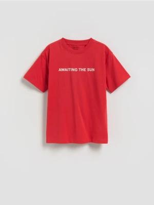 Reserved - Bawełniany t-shirt - czerwony