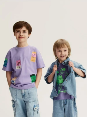 Reserved - Bawełniany t-shirt - fioletowy