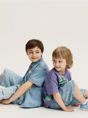 Reserved - Bawełniany t-shirt - fioletowy