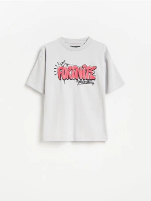 Reserved - Bawełniany t-shirt Fortnite - jasnoszary