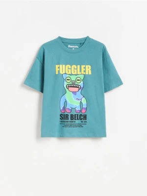 Reserved - Bawełniany t-shirt Fuggler - ciemny turkus