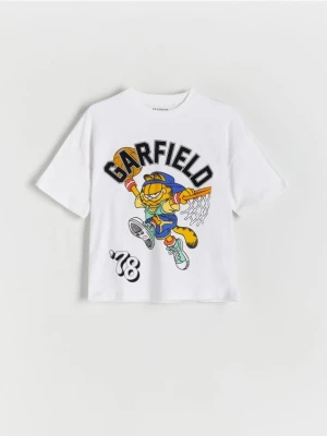 Reserved - Bawełniany t-shirt Garfield - złamana biel
