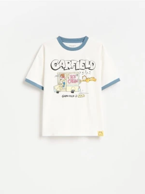 Reserved - Bawełniany t-shirt Garfield - złamana biel