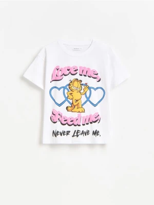 Reserved - Bawełniany t-shirt Garfield - złamana biel