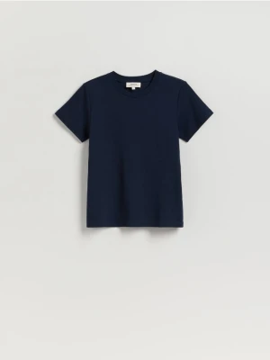 Reserved - Bawełniany t-shirt - granatowy